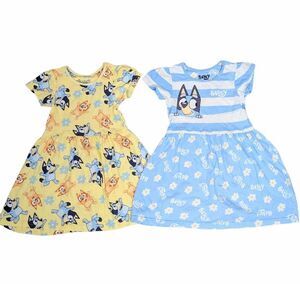 Bluey Character blue white yellow cotton short sleeve dresses set of 2 girls 6